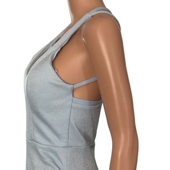 Crystal Doll Powder Blue Shimmery Side Ruched Bodycon Dress Size 9 - Picture 6 of 16